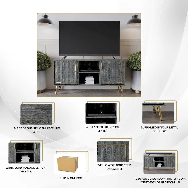 Meuble TV console CraftPorch élégant, moderne, pieds en métal doré