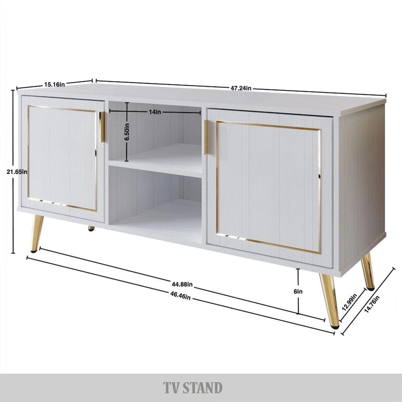 Meuble TV console CraftPorch élégant, moderne, pieds en métal doré