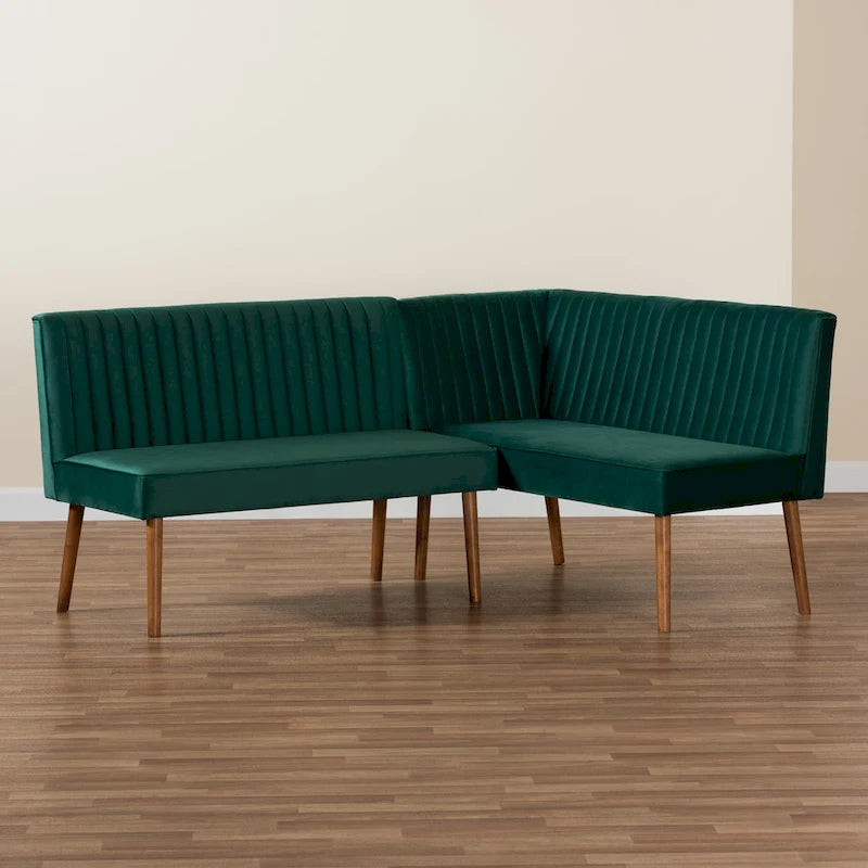 Set panca ad angolo da pranzo Alvis Mid-Century in velluto (2 pezzi)