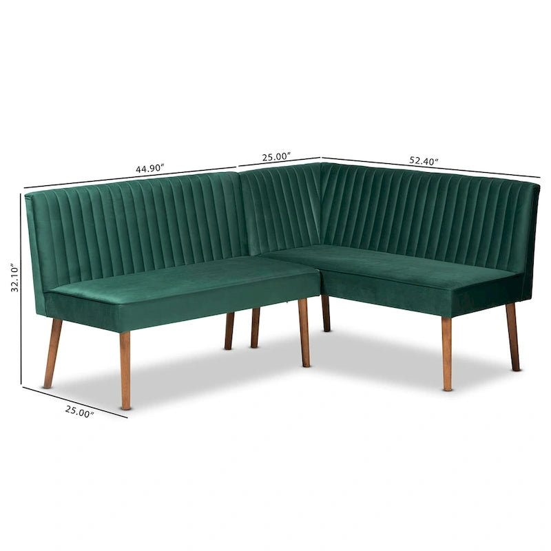 Set panca ad angolo da pranzo Alvis Mid-Century in velluto (2 pezzi)