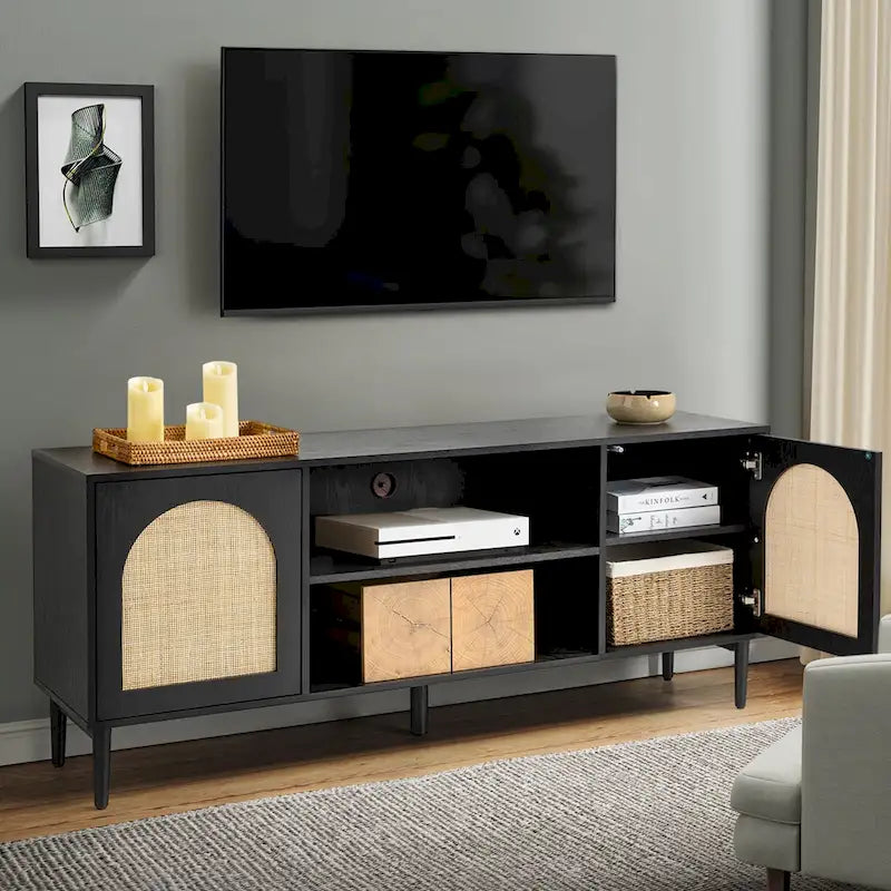 Mobile TV moderno in rattan Uirico con ante a pressione di HULALA HOME