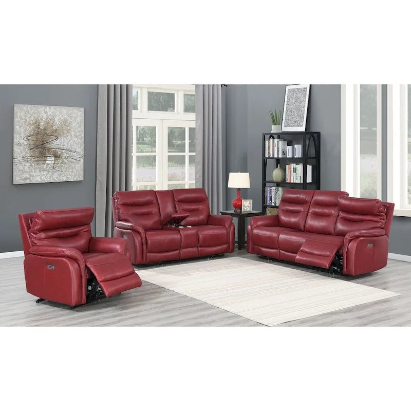 Set reclinabile elettrico in pelle a grano superiore a 3 pezzi Ferndale di Steve Silver