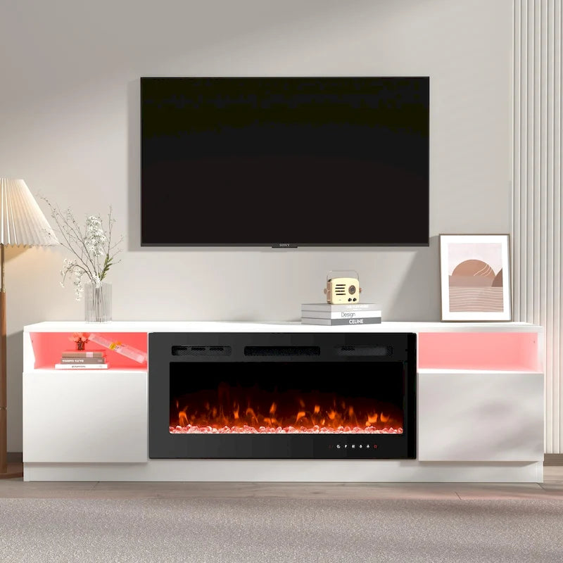 Meuble TV électrique de 36 po avec foyer, centre de divertissement et console TV pour téléviseurs jusqu'à 80 po, chauffage d'appoint moderne pour salon