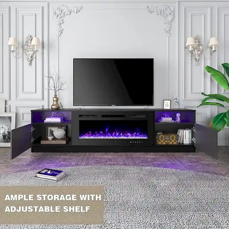 Meuble TV électrique de 36 po avec foyer, centre de divertissement et console TV pour téléviseurs jusqu'à 80 po, chauffage d'appoint moderne pour salon