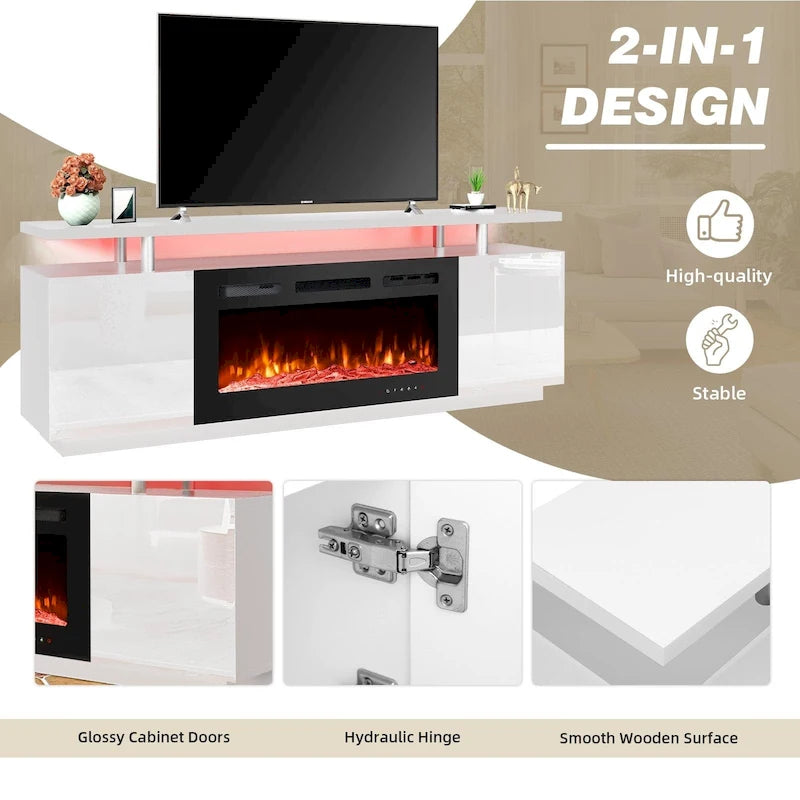 Meuble TV électrique de 36 po avec foyer, centre de divertissement et console TV pour téléviseurs jusqu'à 80 po, chauffage d'appoint moderne pour salon