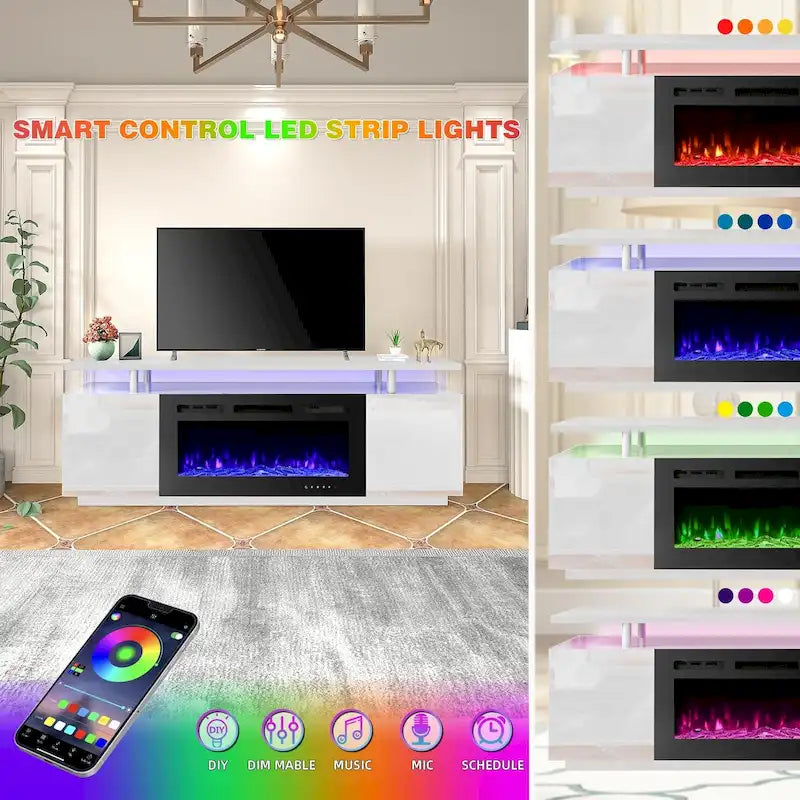 Meuble TV électrique de 36 po avec foyer, centre de divertissement et console TV pour téléviseurs jusqu'à 80 po, chauffage d'appoint moderne pour salon