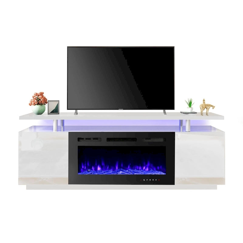 Meuble TV électrique de 36 po avec foyer, centre de divertissement et console TV pour téléviseurs jusqu'à 80 po, chauffage d'appoint moderne pour salon