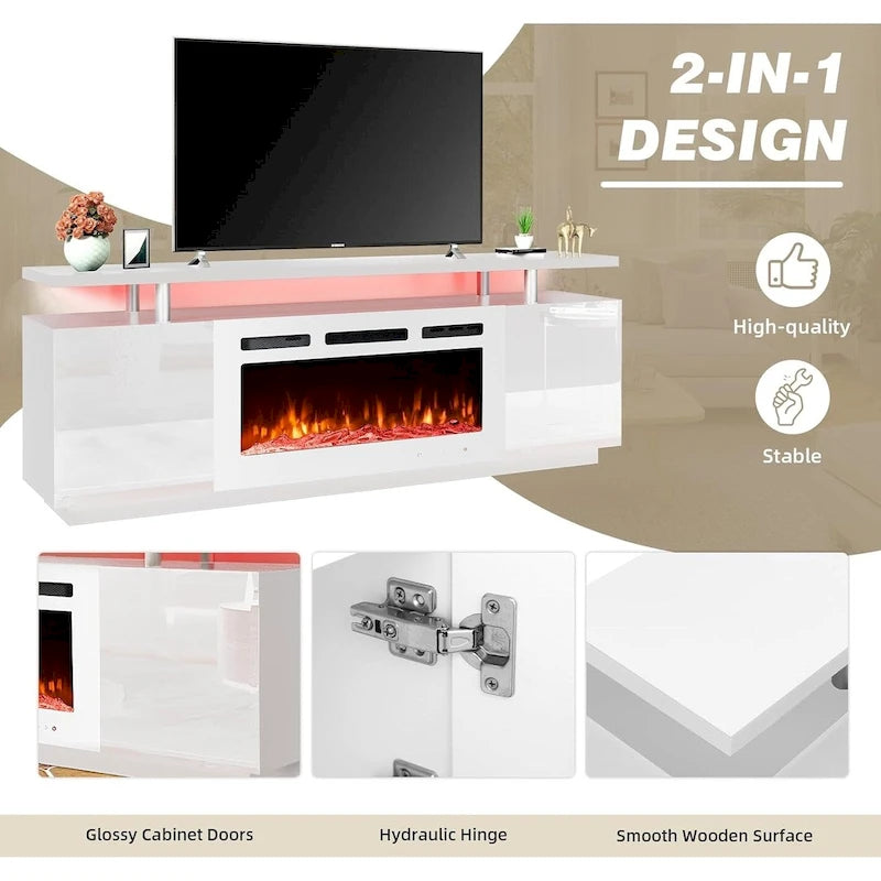 Meuble TV électrique de 36 po avec foyer, centre de divertissement et console TV pour téléviseurs jusqu'à 80 po, chauffage d'appoint moderne pour salon