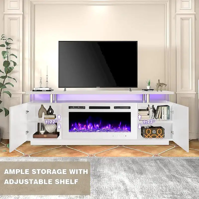 Meuble TV électrique de 36 po avec foyer, centre de divertissement et console TV pour téléviseurs jusqu'à 80 po, chauffage d'appoint moderne pour salon