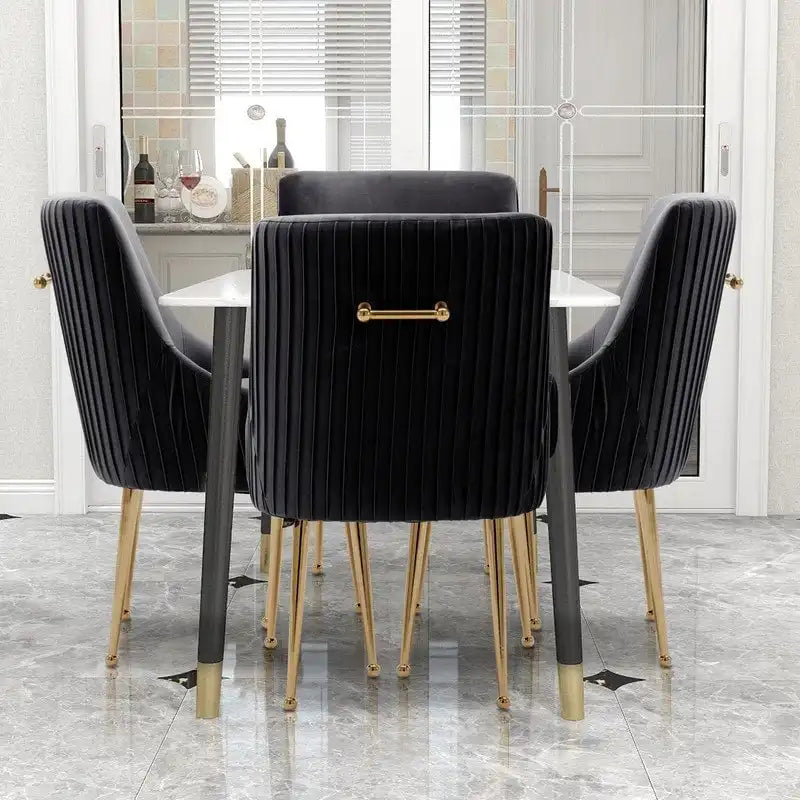 Chaise de salle à manger ou chaise de coiffeuse SEYNAR Modern Glam en velours plissé bouclé, lot de 4 avec poignée arrière