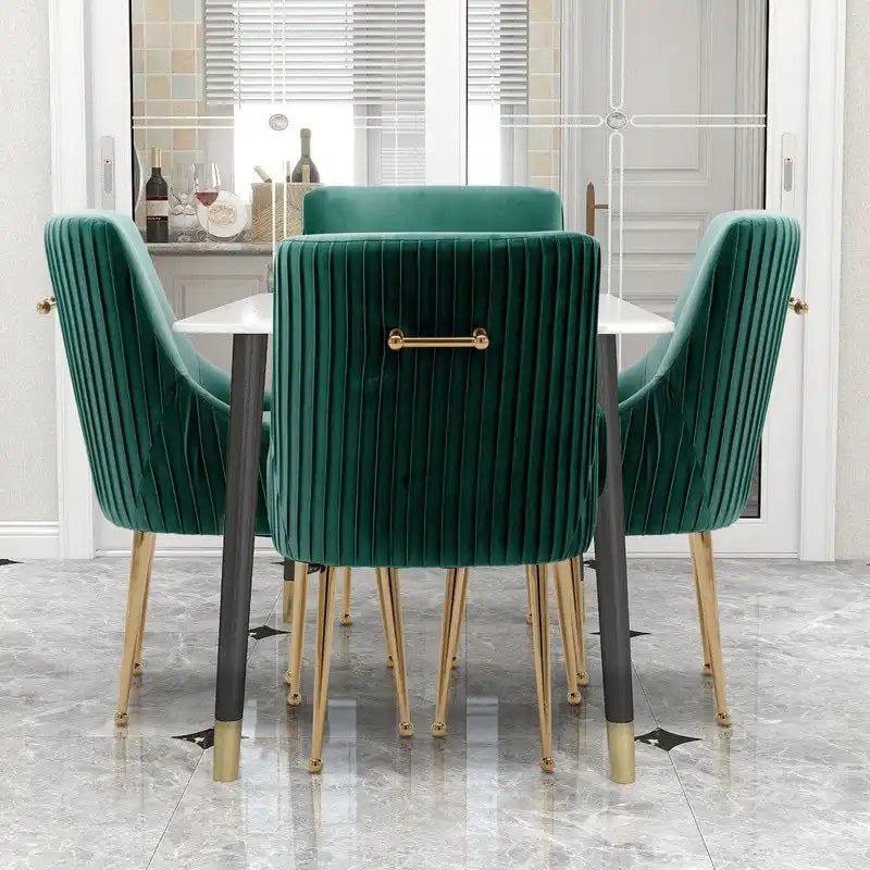 Chaise de salle à manger ou chaise de coiffeuse SEYNAR Modern Glam en velours plissé bouclé, lot de 4 avec poignée arrière