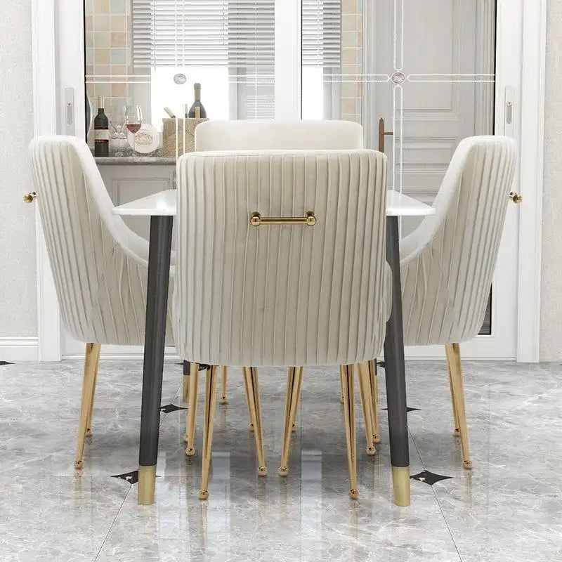 Chaise de salle à manger ou chaise de coiffeuse SEYNAR Modern Glam en velours plissé bouclé, lot de 4 avec poignée arrière