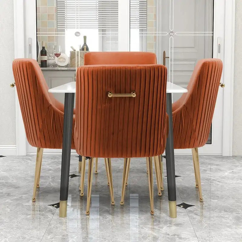 Chaise de salle à manger ou chaise de coiffeuse SEYNAR Modern Glam en velours plissé bouclé, lot de 4 avec poignée arrière