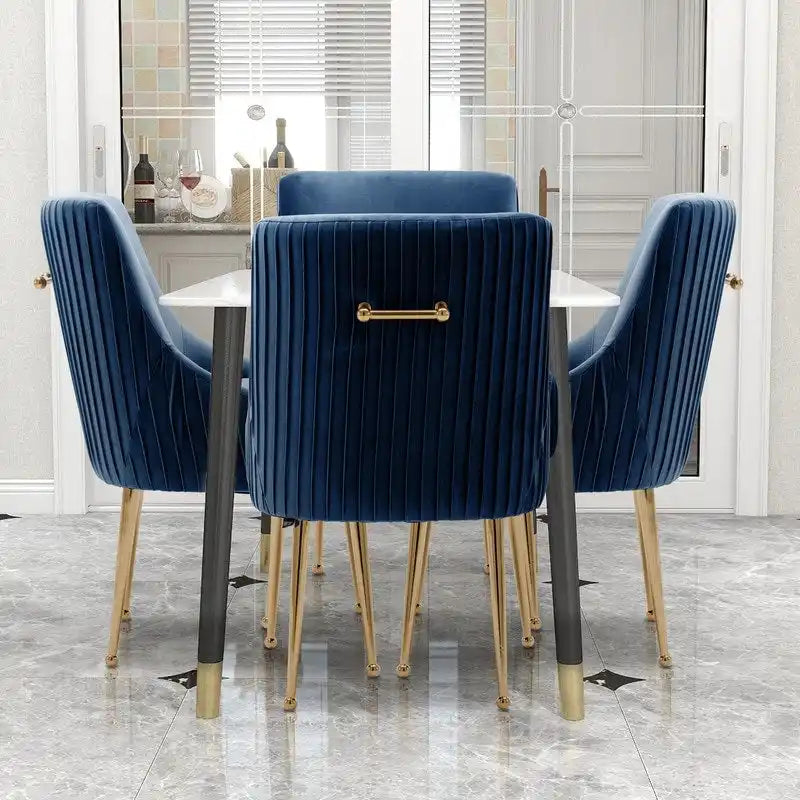 Chaise de salle à manger ou chaise de coiffeuse SEYNAR Modern Glam en velours plissé bouclé, lot de 4 avec poignée arrière