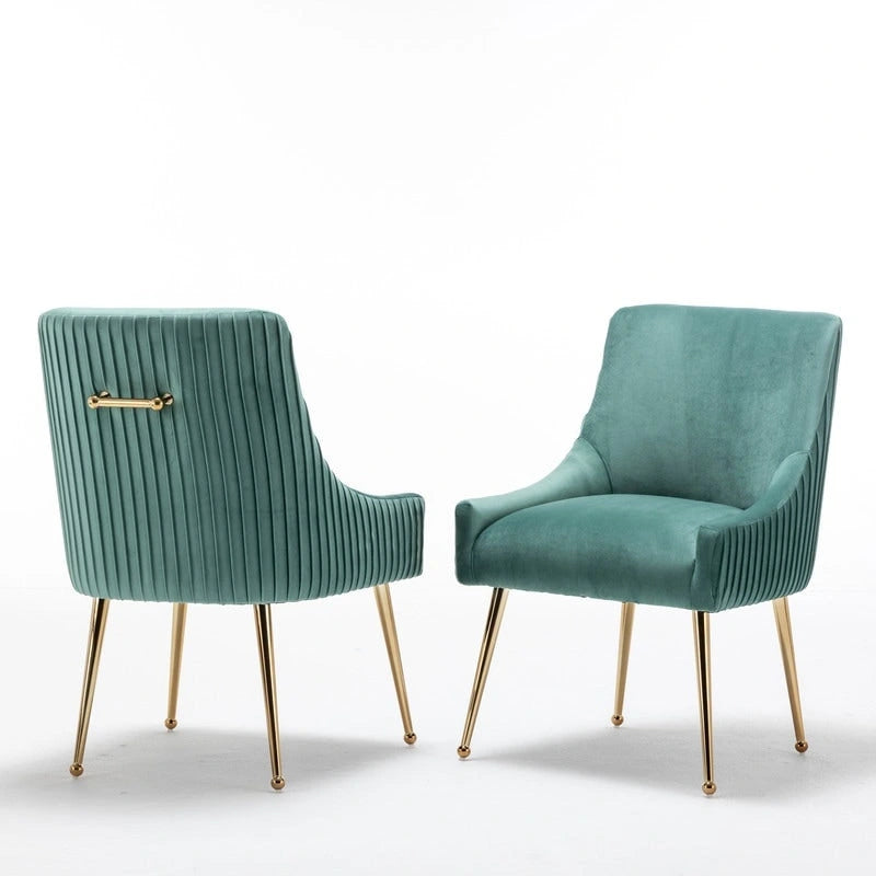 Chaise de salle à manger ou chaise de coiffeuse SEYNAR Modern Glam en velours plissé bouclé, lot de 4 avec poignée arrière