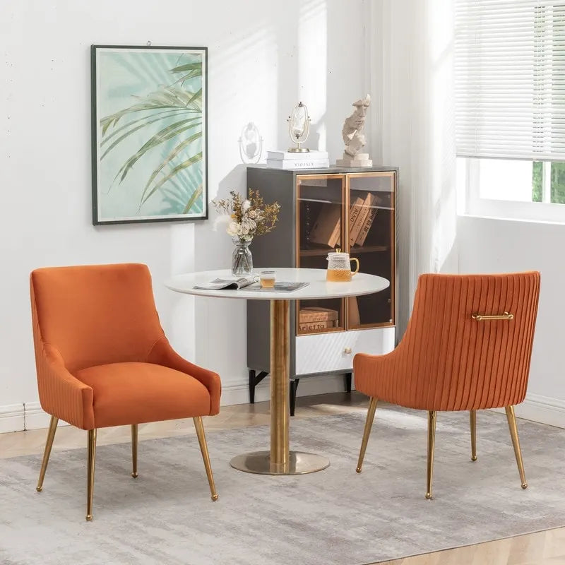 Chaise de salle à manger ou chaise de coiffeuse SEYNAR Modern Glam en velours plissé bouclé, lot de 4 avec poignée arrière