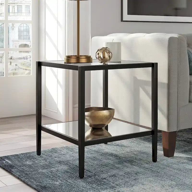Table d'appoint carrée large Hera 20 avec étagère miroir
