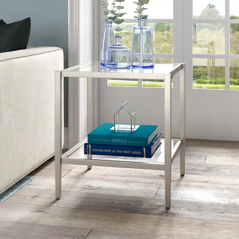 Table d'appoint carrée large Hera 20 avec étagère miroir