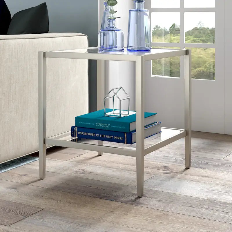 Table d'appoint carrée large Hera 20 avec étagère miroir