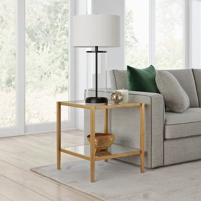 Table d'appoint carrée large Hera 20 avec étagère miroir