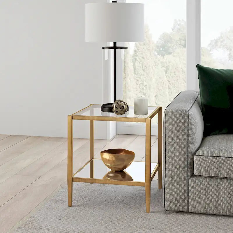 Table d'appoint carrée large Hera 20 avec étagère miroir