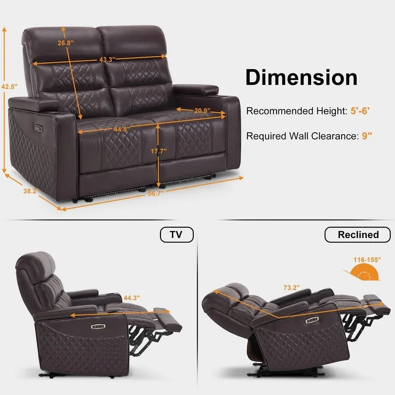 MCombo Canapé inclinable électrique avec appuie-têtes réglables, sièges de cinéma maison avec rangement dans les accoudoirs, similicuir HTS470