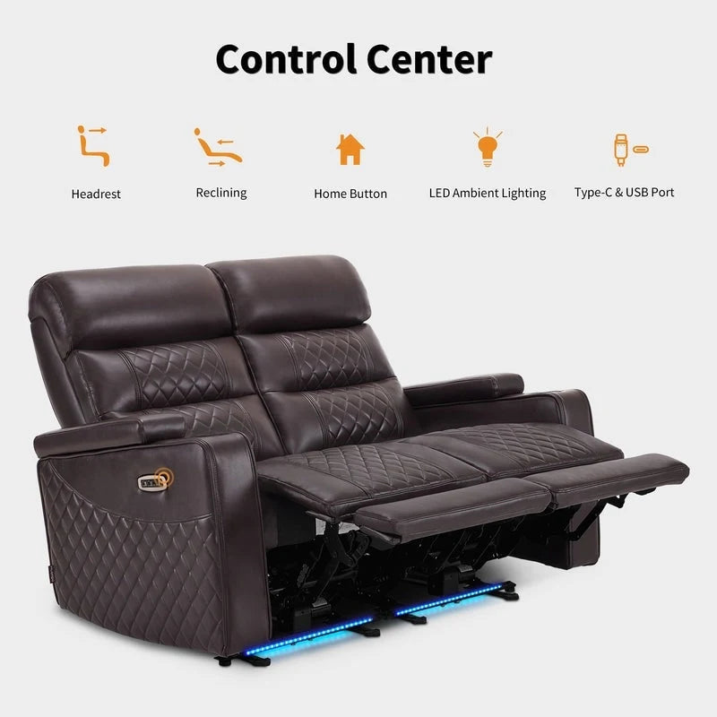 MCombo Canapé inclinable électrique avec appuie-têtes réglables, sièges de cinéma maison avec rangement dans les accoudoirs, similicuir HTS470
