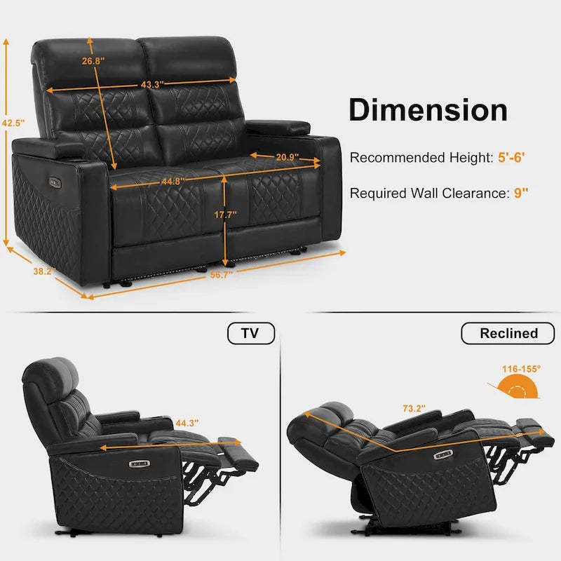 MCombo Canapé inclinable électrique avec appuie-têtes réglables, sièges de cinéma maison avec rangement dans les accoudoirs, similicuir HTS470