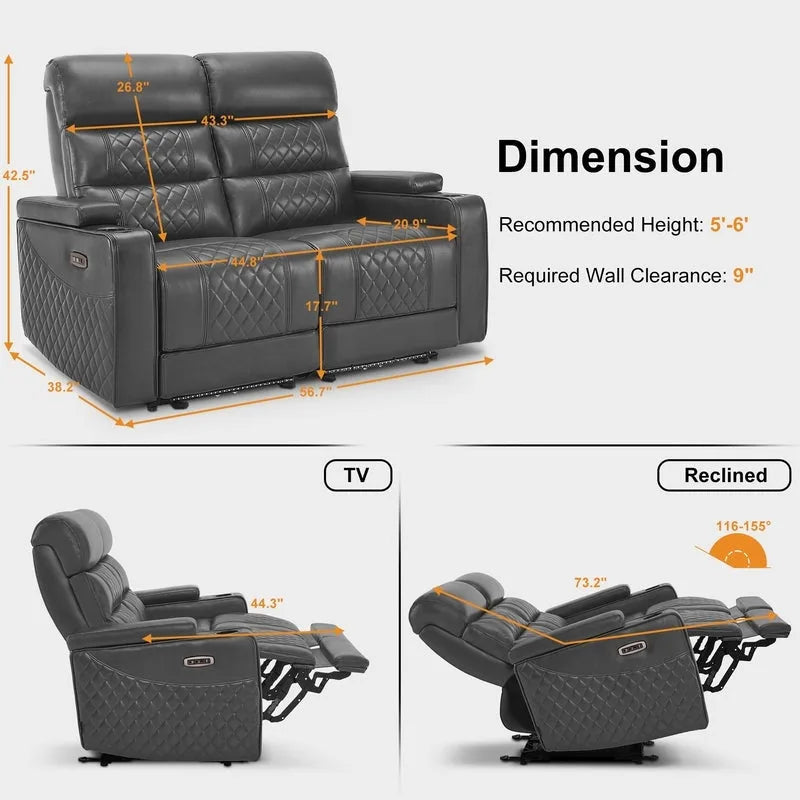 MCombo Canapé inclinable électrique avec appuie-têtes réglables, sièges de cinéma maison avec rangement dans les accoudoirs, similicuir HTS470