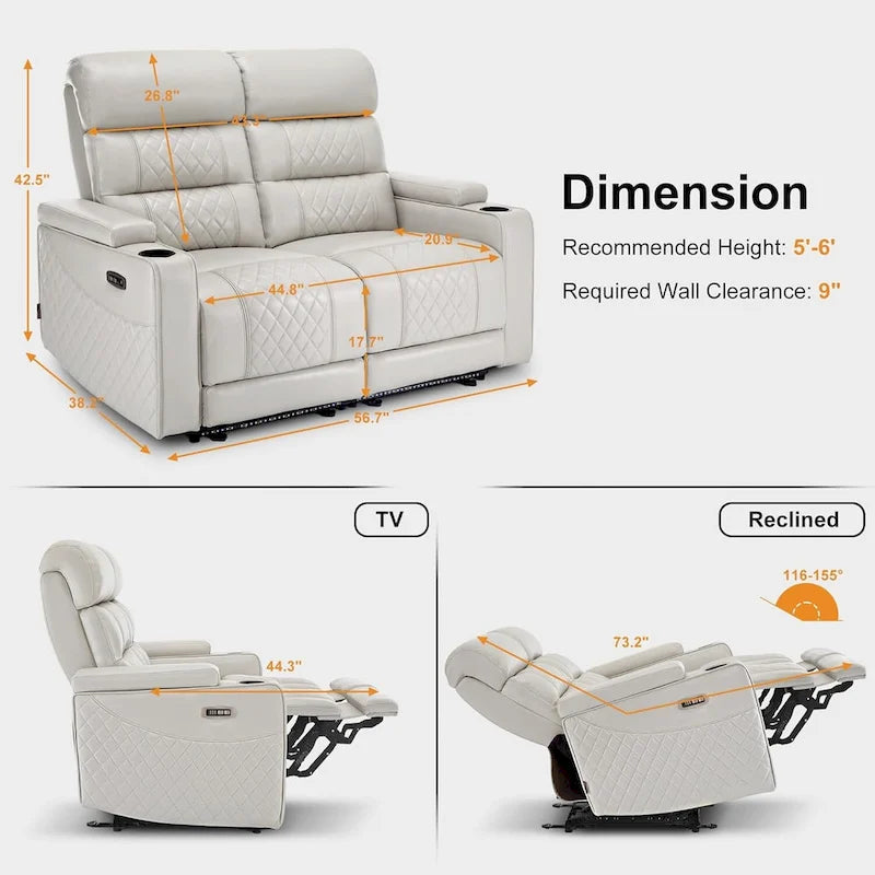 MCombo Canapé inclinable électrique avec appuie-têtes réglables, sièges de cinéma maison avec rangement dans les accoudoirs, similicuir HTS470