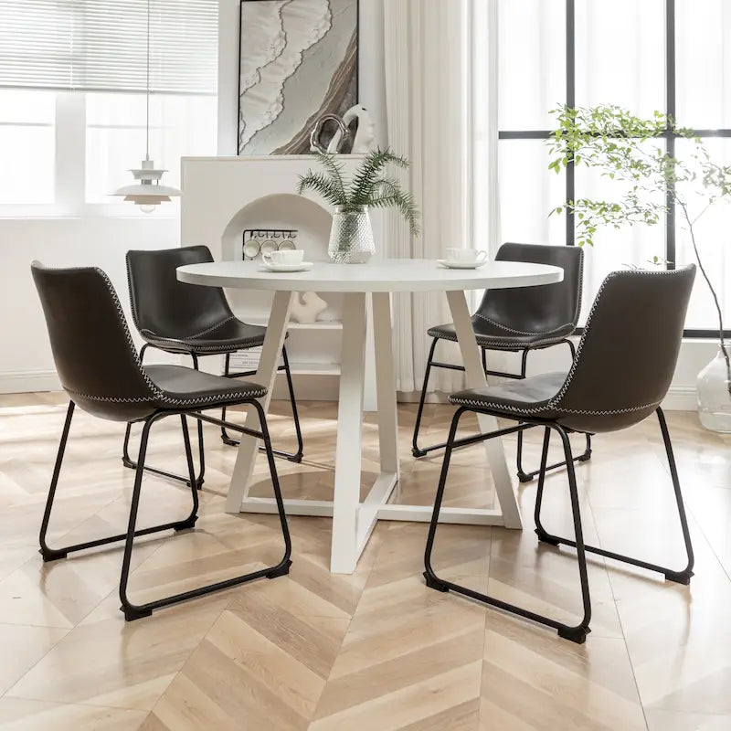 Roundhill Furniture Varna, Set da pranzo rotondo da 5 pezzi, tavolo da pranzo con base a cavalletto e 4 sedie