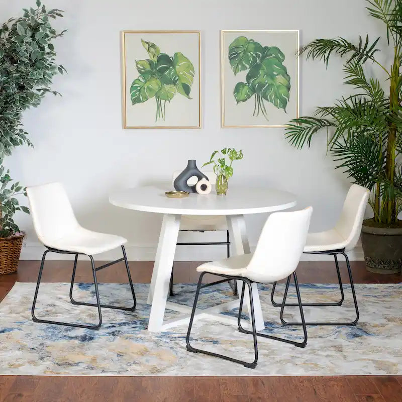 Ensemble de salle à manger rond 5 pièces Varna de Roundhill Furniture, table à manger à tréteaux avec 4 chaises