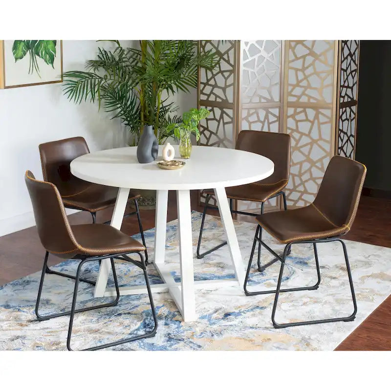 Roundhill Furniture Varna 5-Piece Round Dining Set, Trestle Dining Table with 4 Chairs