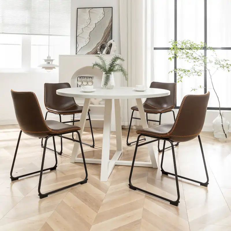 Roundhill Furniture Varna, Set da pranzo rotondo da 5 pezzi, tavolo da pranzo con base a cavalletto e 4 sedie