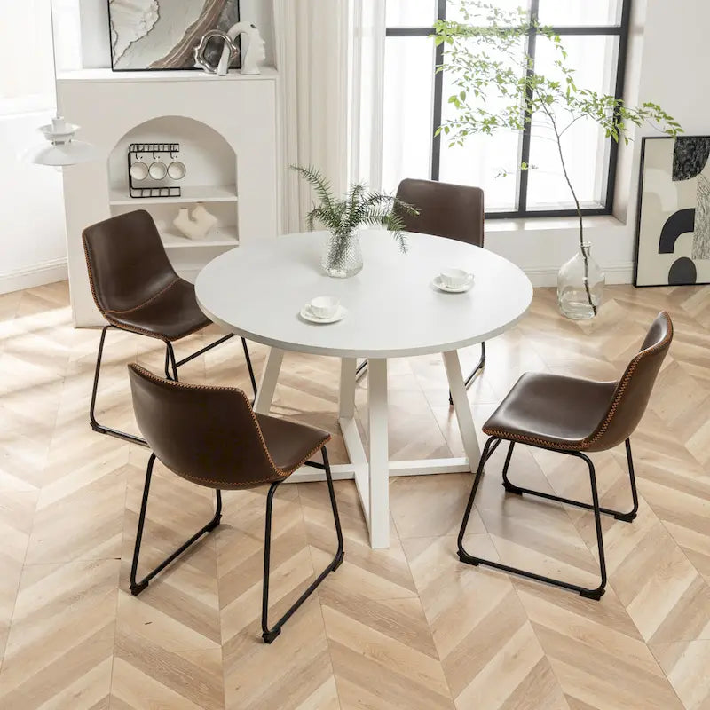 Roundhill Furniture Varna, Set da pranzo rotondo da 5 pezzi, tavolo da pranzo con base a cavalletto e 4 sedie