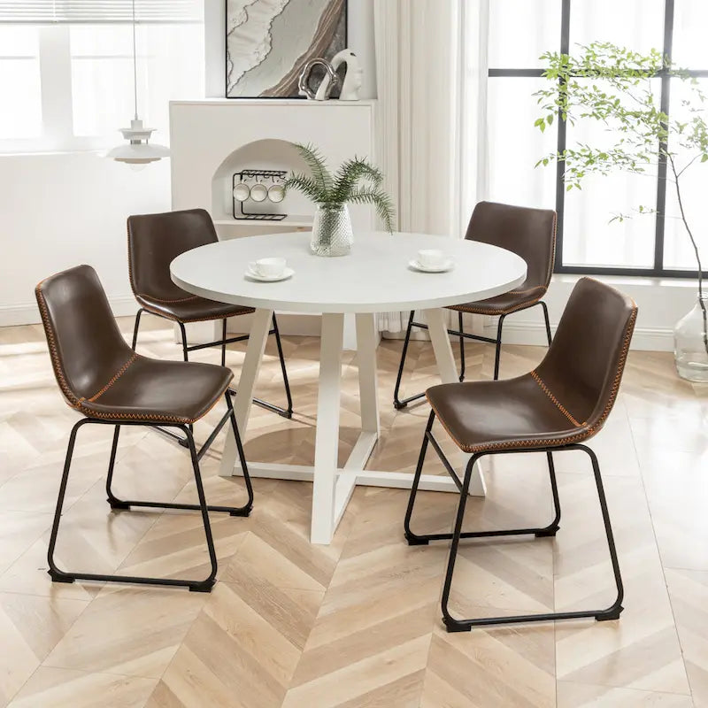 Roundhill Furniture Varna, Set da pranzo rotondo da 5 pezzi, tavolo da pranzo con base a cavalletto e 4 sedie