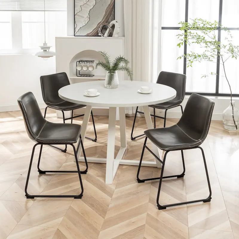Roundhill Furniture Varna, Set da pranzo rotondo da 5 pezzi, tavolo da pranzo con base a cavalletto e 4 sedie