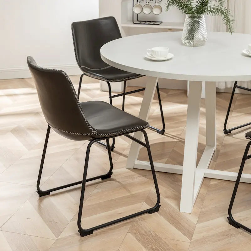 Roundhill Furniture Varna, Set da pranzo rotondo da 5 pezzi, tavolo da pranzo con base a cavalletto e 4 sedie