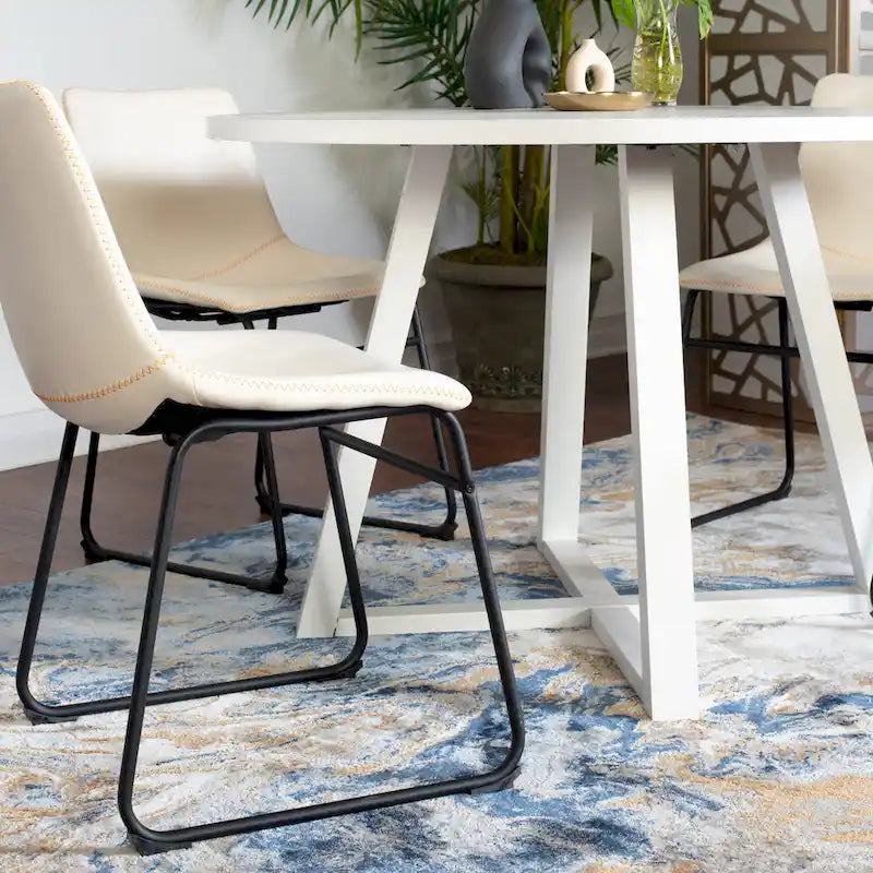 Roundhill Furniture Varna, Set da pranzo rotondo da 5 pezzi, tavolo da pranzo con base a cavalletto e 4 sedie