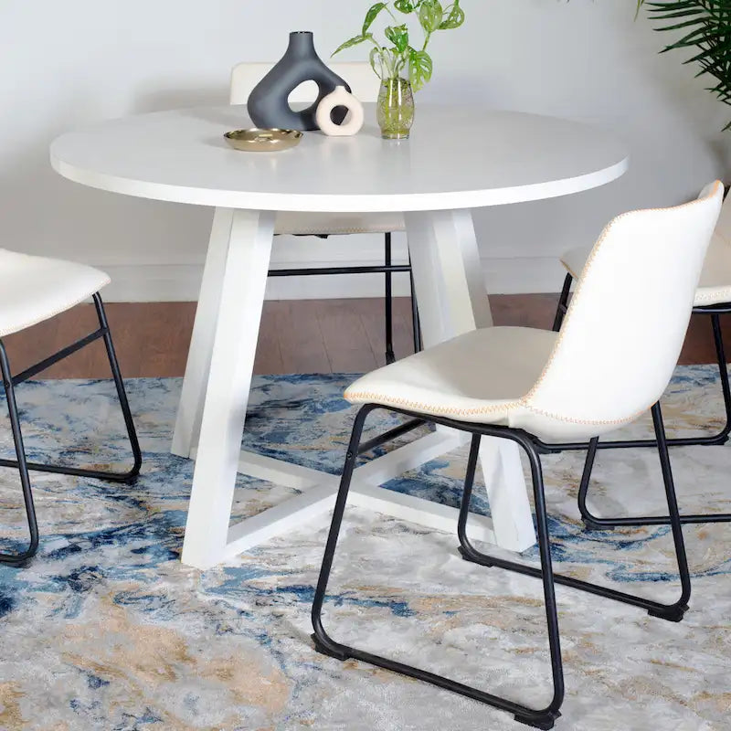 Roundhill Furniture Varna, Set da pranzo rotondo da 5 pezzi, tavolo da pranzo con base a cavalletto e 4 sedie