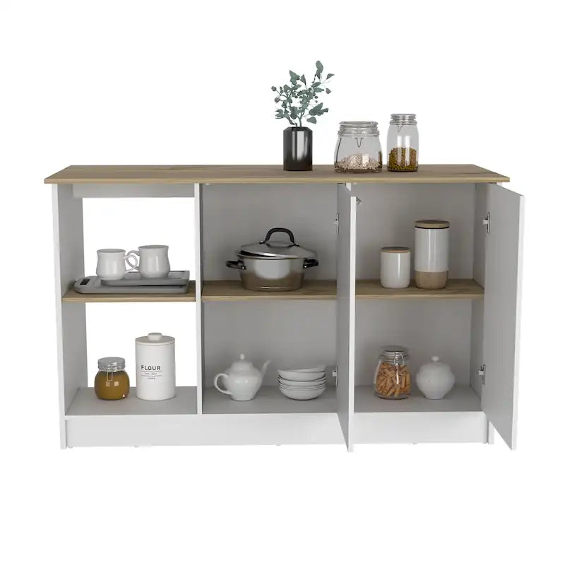 TUHOME Isola Cucina Juniper con Grande Superficie Superiore, Armadio a Due Ante e Ripiani Aperti