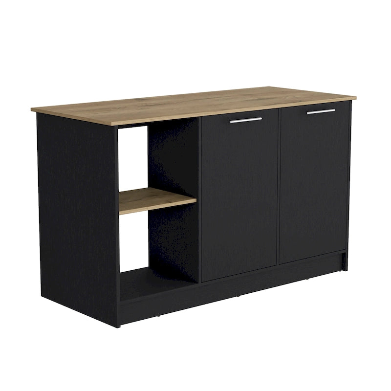 TUHOME Isola Cucina Juniper con Grande Superficie Superiore, Armadio a Due Ante e Ripiani Aperti