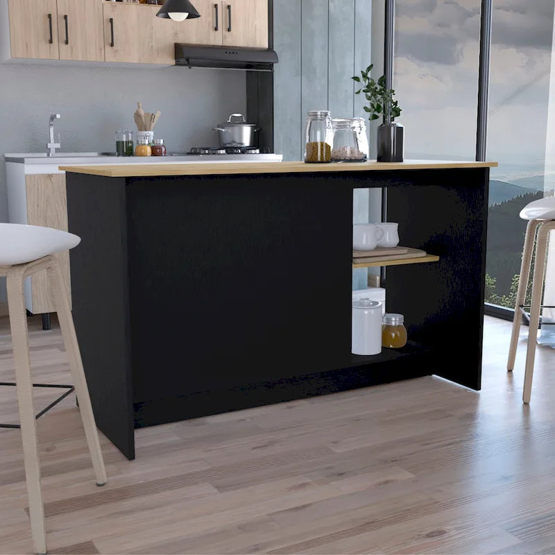 TUHOME Isola Cucina Juniper con Grande Superficie Superiore, Armadio a Due Ante e Ripiani Aperti