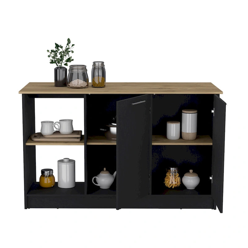 TUHOME Isola Cucina Juniper con Grande Superficie Superiore, Armadio a Due Ante e Ripiani Aperti