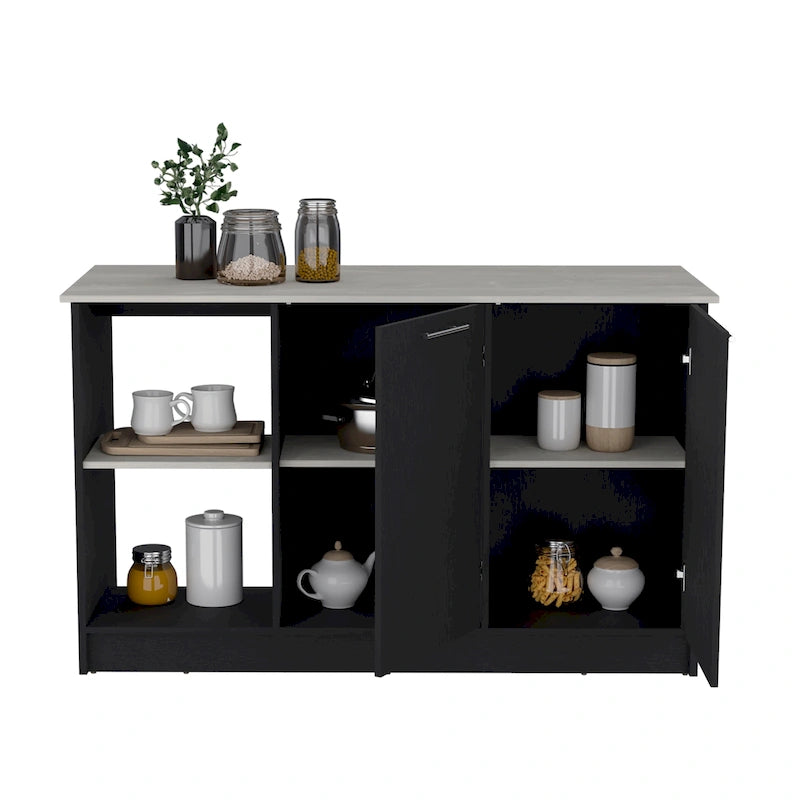 TUHOME Isola Cucina Juniper con Grande Superficie Superiore, Armadio a Due Ante e Ripiani Aperti