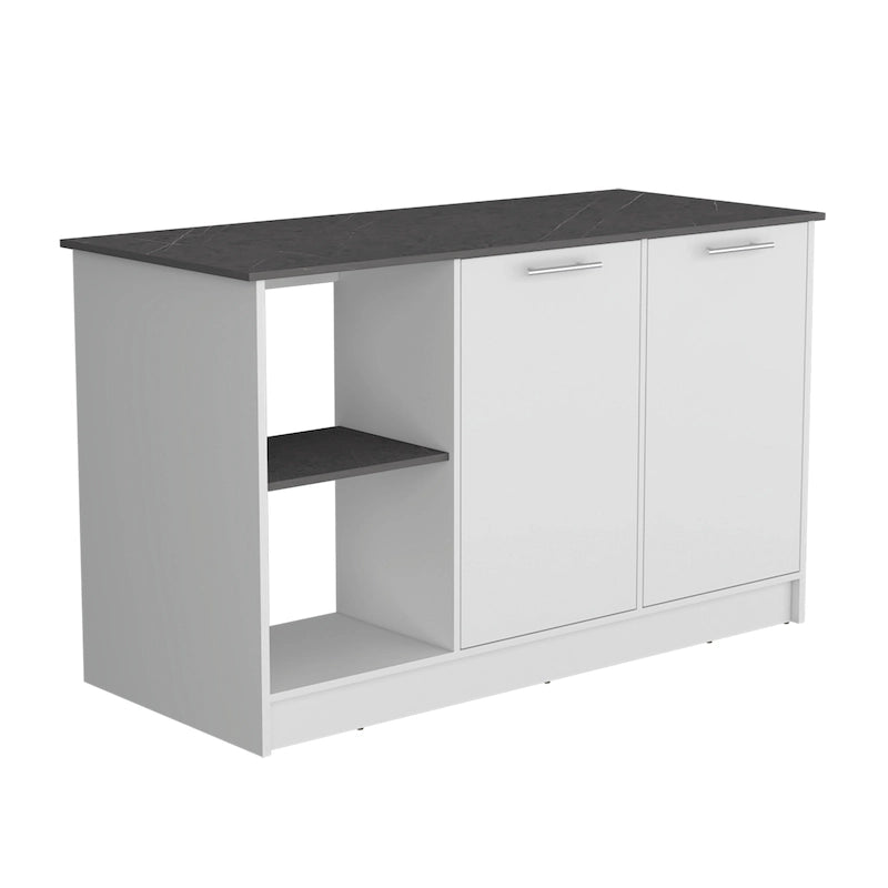 TUHOME Isola Cucina Juniper con Grande Superficie Superiore, Armadio a Due Ante e Ripiani Aperti