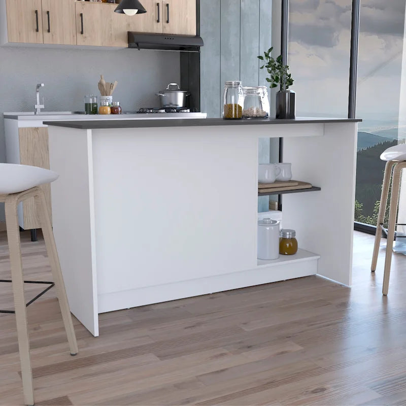 TUHOME Isola Cucina Juniper con Grande Superficie Superiore, Armadio a Due Ante e Ripiani Aperti