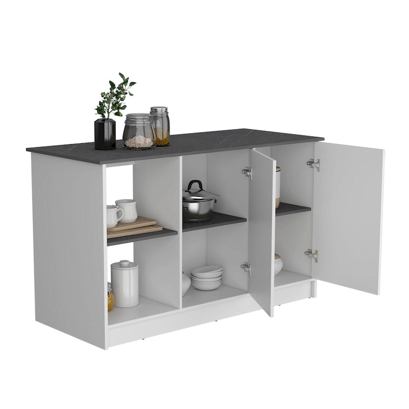 TUHOME Isola Cucina Juniper con Grande Superficie Superiore, Armadio a Due Ante e Ripiani Aperti