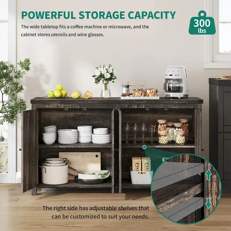 Moasis Mobile da Credenza da Cucina con Quattro Ante da 55 pollici in Stile Farmhouse