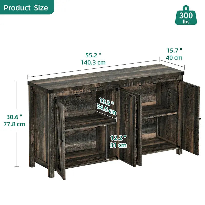 Moasis Mobile da Credenza da Cucina con Quattro Ante da 55 pollici in Stile Farmhouse